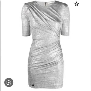 Alice + Olivia Delora Ruched Dress Silver foil sz 14 NEW